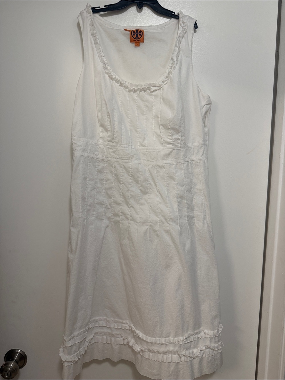 Tory Burch White Sleeveless Pleated-Trim Dress